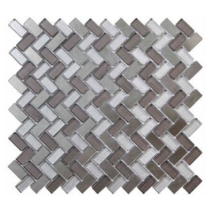 Verona Dusk Grey Herringbone Glass & Mirror Mosaic 270x290mm - JJ Building Materials
