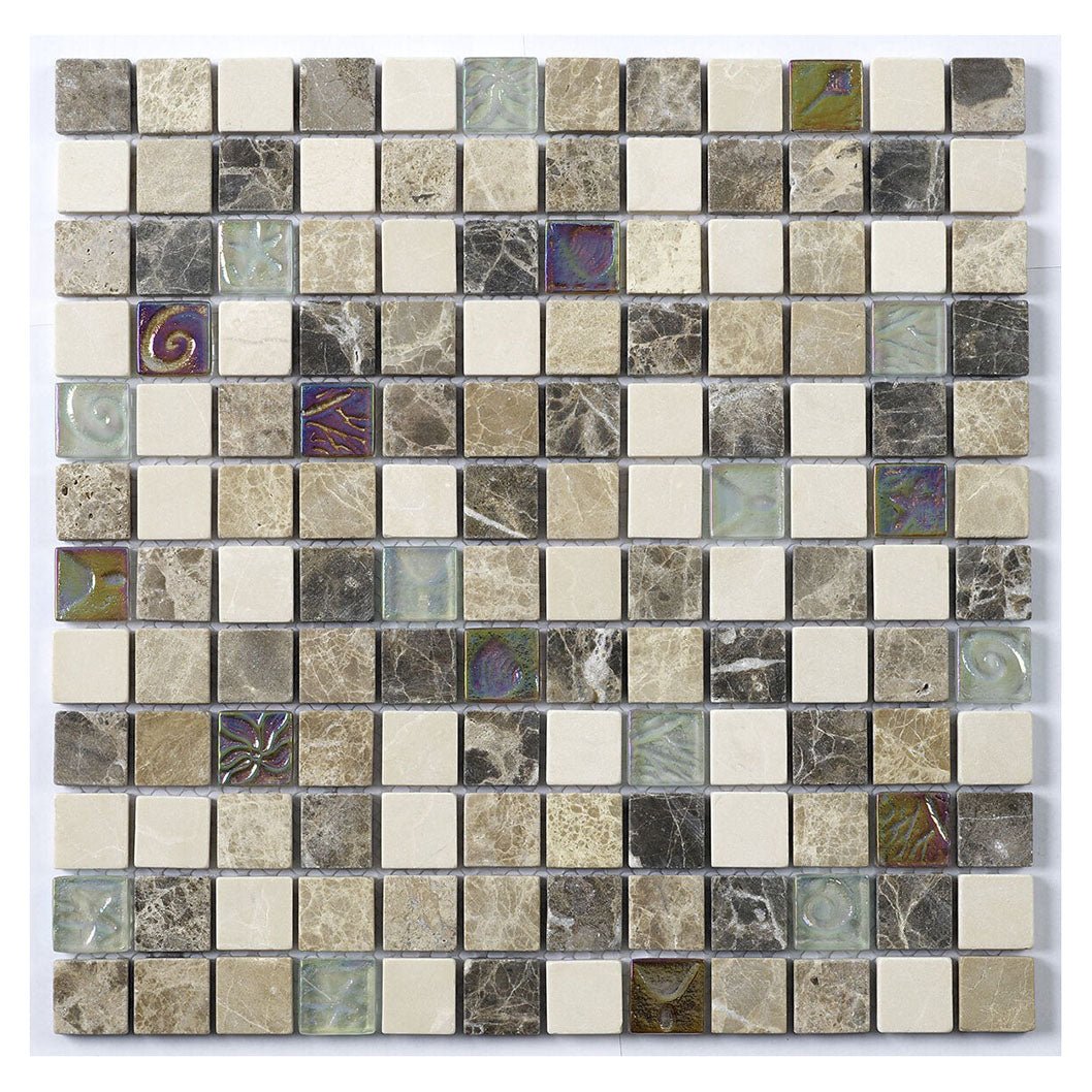 Verona Emperador Cream Glass/Stone Mix Mosaic 300x300mm - JJ Building Materials