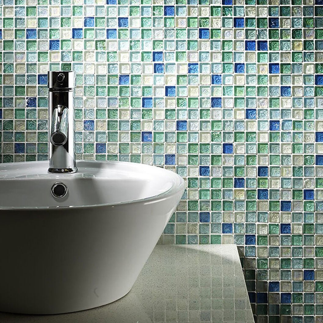 Verona Hammered Pearl Aqua Glass Mosaic 305x305mm - JJ Building Materials