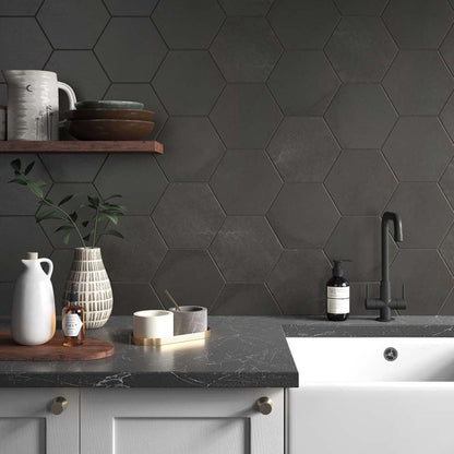 Verona Hex Anthracite Wall & Floor Tile 175x202mm - JJ Building Materials