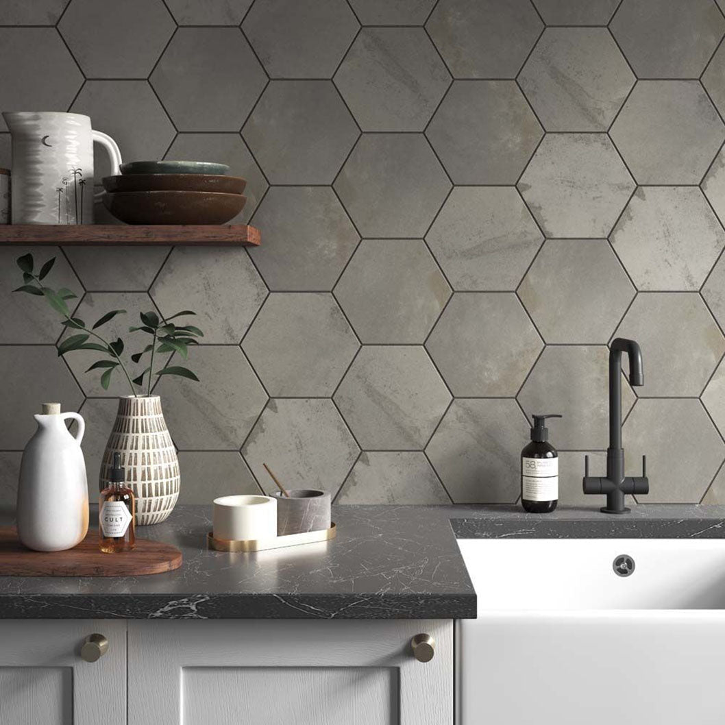 Verona Hex Steel Wall & Floor Tile 175x202mm - JJ Building Materials