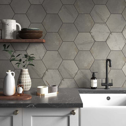 Verona Hex Steel Wall & Floor Tile 175x202mm - JJ Building Materials