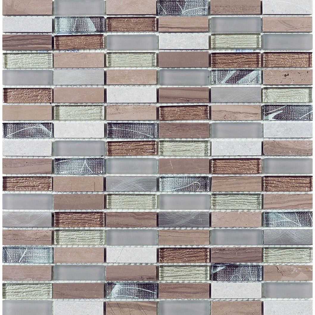 Verona Heydon Beige Mix Stone/Glass & Metal Linear Mosaic 300x305mm - JJ Building Materials