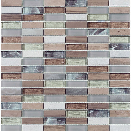Verona Heydon Beige Mix Stone/Glass & Metal Linear Mosaic 300x305mm - JJ Building Materials