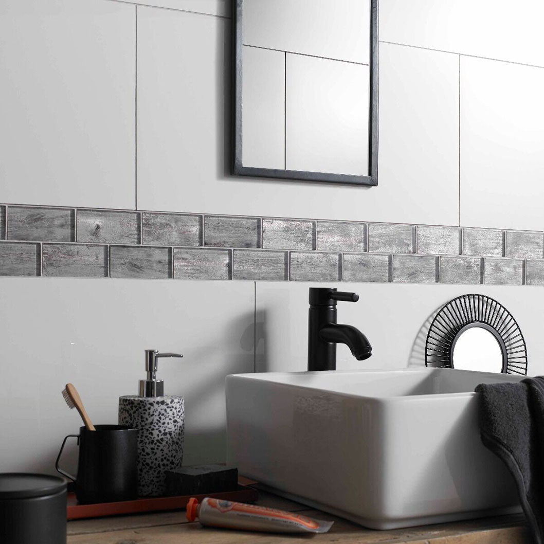 Verona Horizon Silver Wood Effect Glass Brick Mosaic 300x300mm - JJ Building Materials