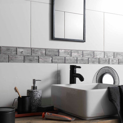 Verona Horizon Silver Wood Effect Glass Brick Mosaic 300x300mm - JJ Building Materials