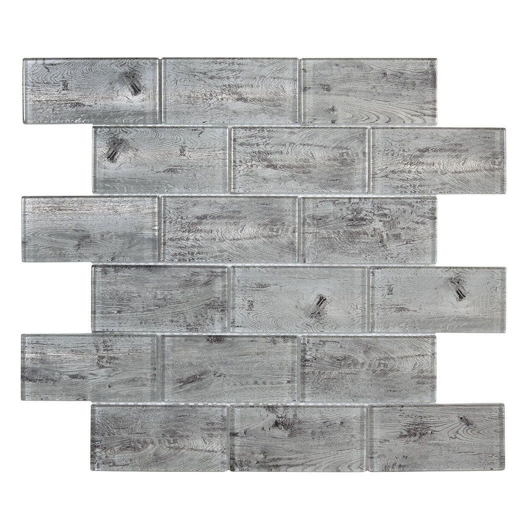 Verona Horizon Silver Wood Effect Glass Brick Mosaic 300x300mm - JJ Building Materials