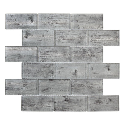 Verona Horizon Silver Wood Effect Glass Brick Mosaic 300x300mm - JJ Building Materials