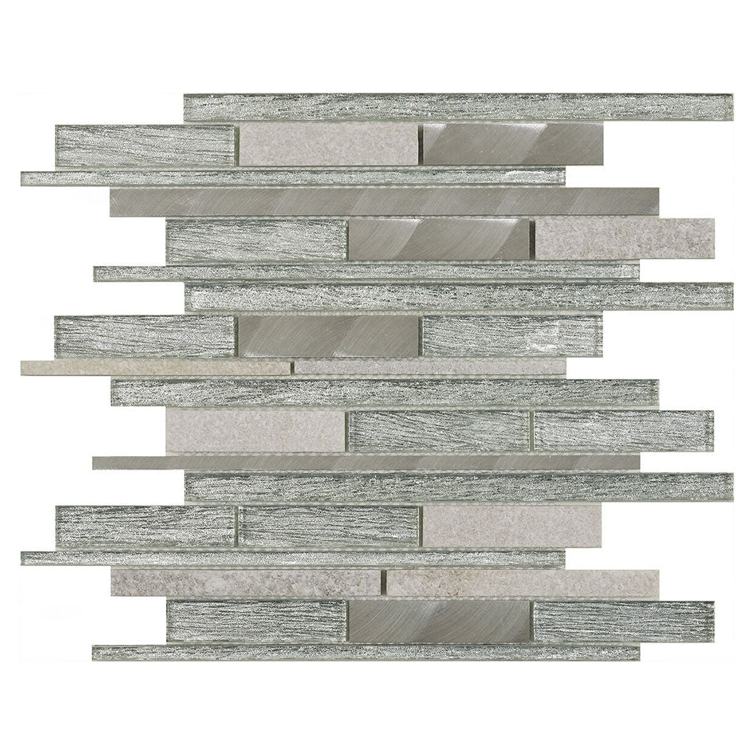 Verona Kenton Glass/Stone/Metal Mix Offset Linear Mosaic 300x310mm - JJ Building Materials
