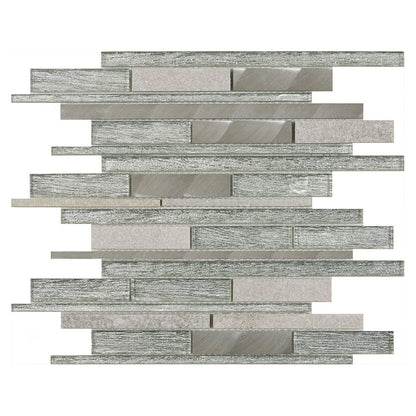 Verona Kenton Glass/Stone/Metal Mix Offset Linear Mosaic 300x310mm - JJ Building Materials