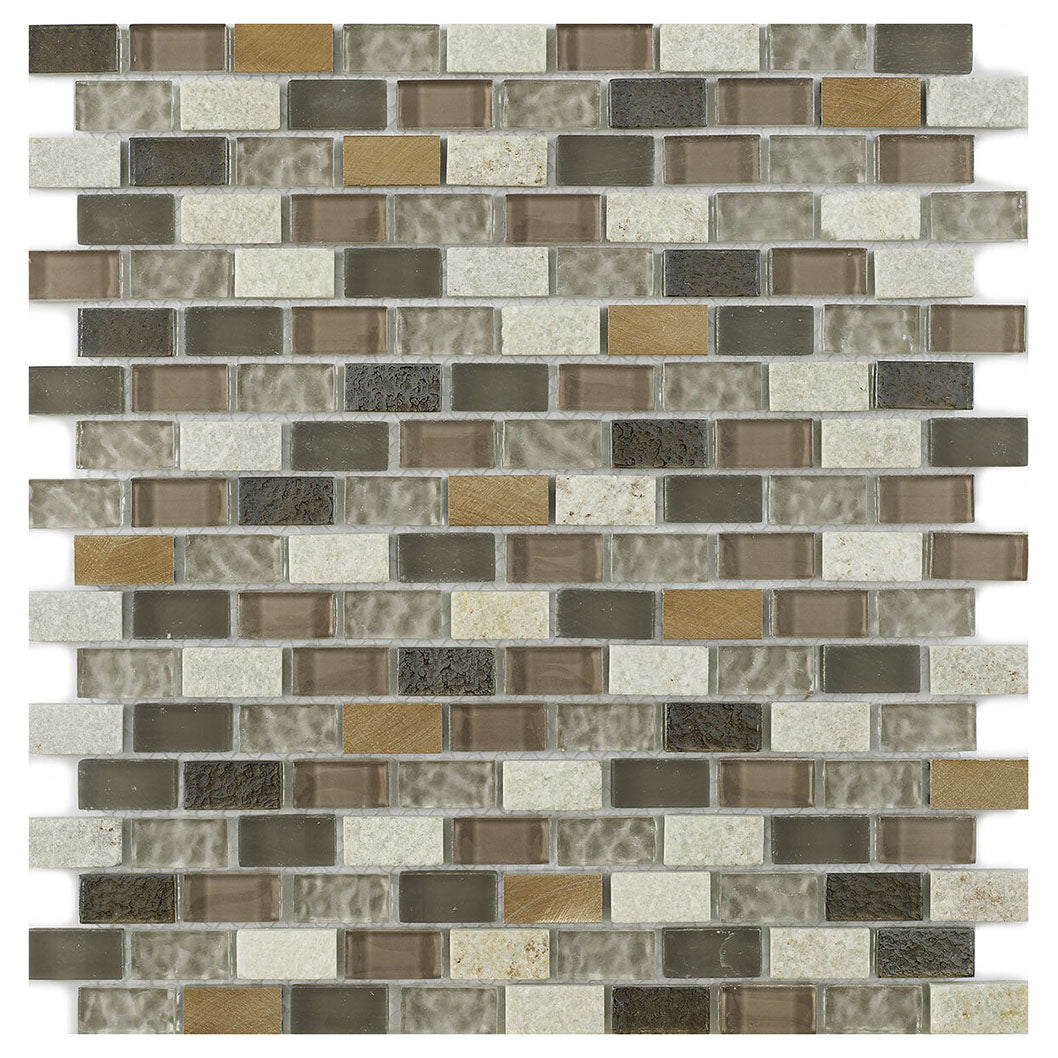 Verona New York Beige Glass/Stone/ Metal Mix Mini Brick Mosaic 285x305mm - JJ Building Materials