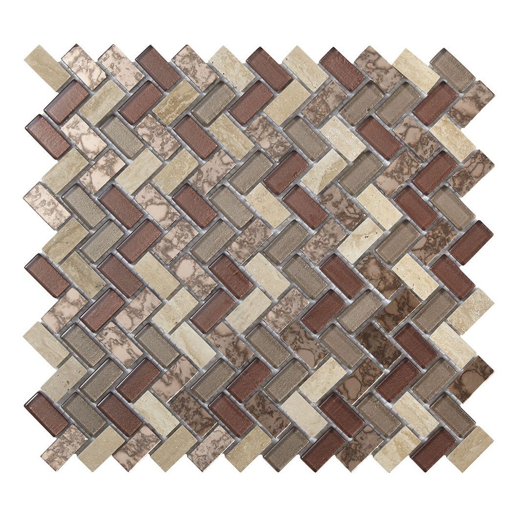 Verona Pence Copper Herringbone Glass & Stone Mosaic 270x290mm - JJ Building Materials