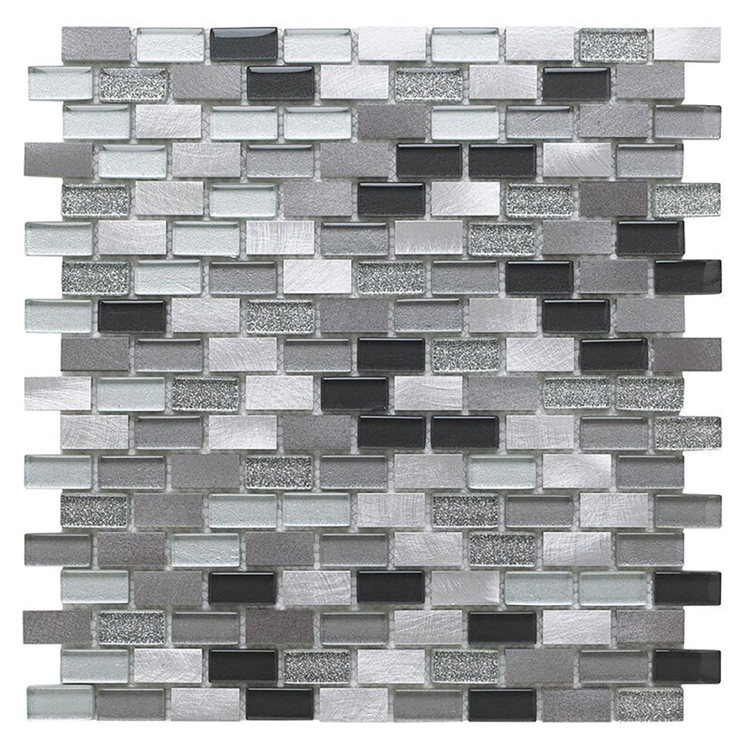 Verona Platinum Lancer Glass/Metal Mix Mini Brick Mosaic 300x300mm - JJ Building Materials