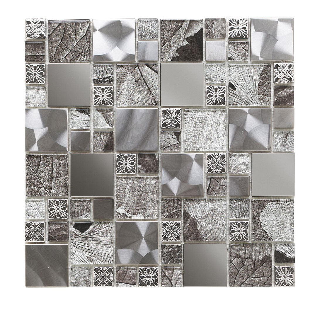 Verona Saturn Silver Glass/Metal Mix Modular Mosaic 300x300mm - JJ Building Materials