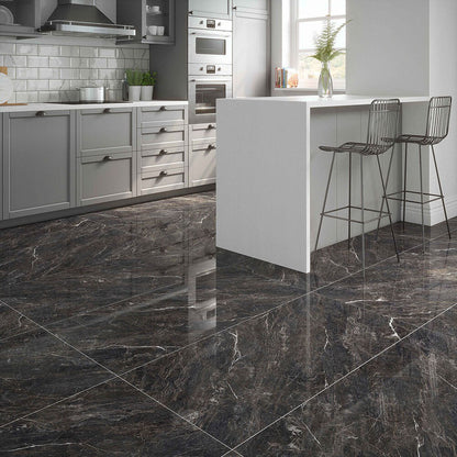 Verona Zeus Midnight Black Wall & Floor Tile 600x1200mm - JJ Building Materials