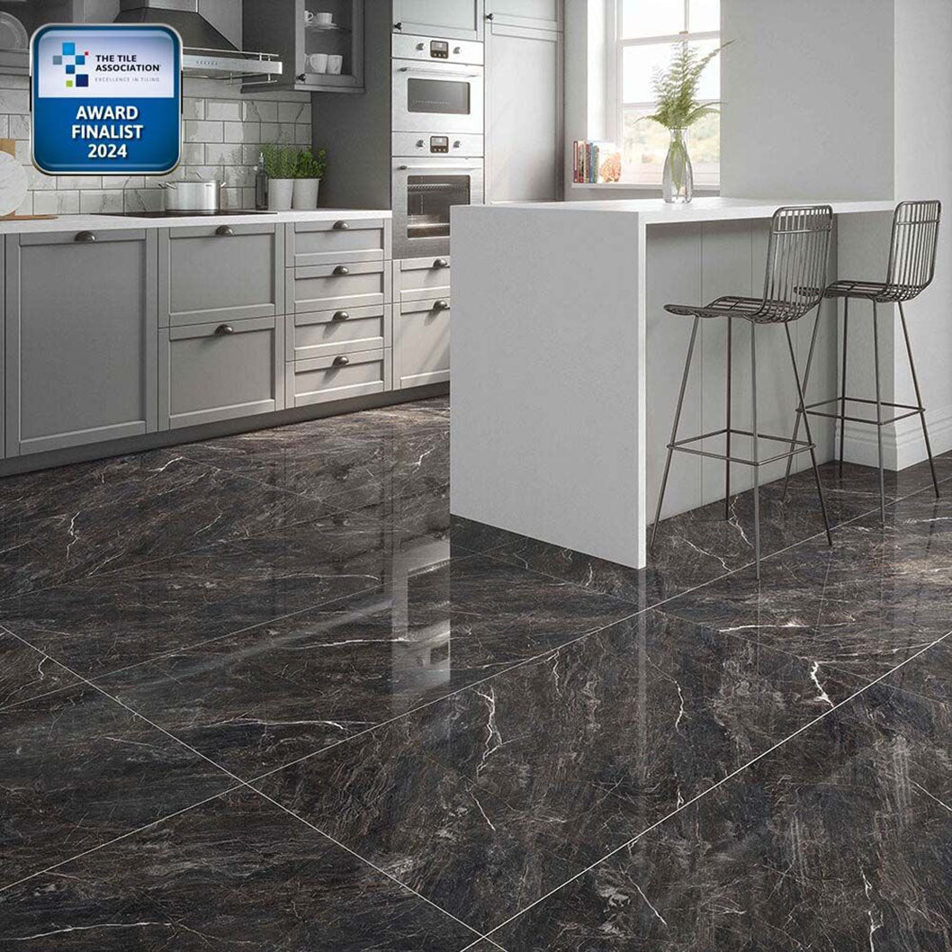 Verona Zeus Midnight Black Wall & Floor Tile 600x600mm - JJ Building Materials