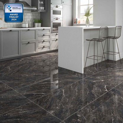 Verona Zeus Midnight Black Wall & Floor Tile 600x600mm - JJ Building Materials