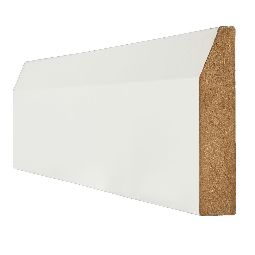 White Primed 18x146mm Wrapped Chamfered Skirting Board (4x3m Lengths) - JJ Building Materials