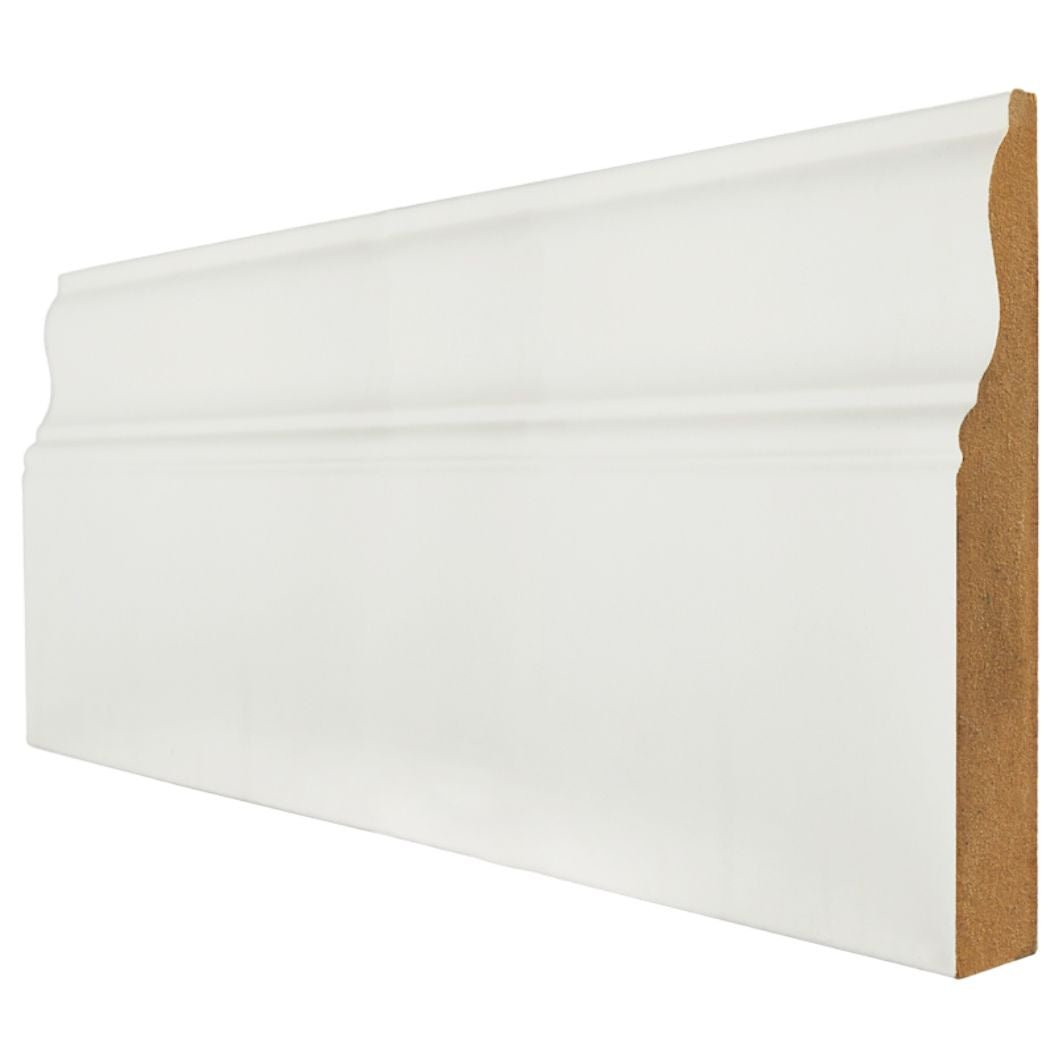 White Primed 18x95mm Wrapped Ferrol Skirting Board (4x3m Lengths) - JJ Building Materials