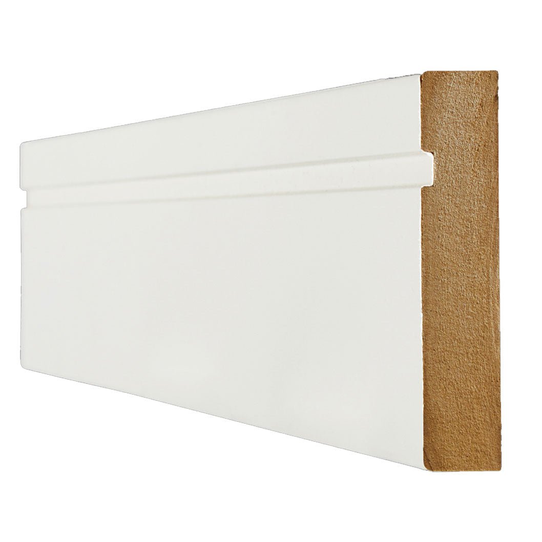 White Primed 18x95mm Wrapped Single Groove Skirting Board (4x3m Lengths) - JJ Building Materials
