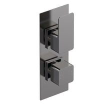 Nui Windon Twin Thermostatic Valve With Diverter Contemporary Brushed Pewter Brass ABS 215x120x135mm