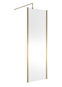 Nui 700mm Outer Framed Wetroom Screen With Support Bar Contemporary Brushed Brass Aluminium 1850x700x14mm