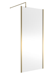 Nui 900mm Outer Framed Wetroom Screen With Support Bar Contemporary Brushed Brass Aluminium 1850x900x14mm