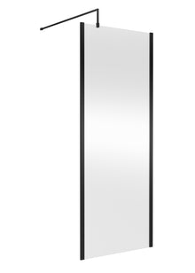 Nui 800mm Outer Framed Wetroom Screen With Support Bar Contemporary Matt Black Aluminium 1850x800x14mm