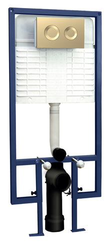 Hudson Reed Concealed Cisterns And Frames Dual Flush Concealed Cistern Frame Round Plate Contemp Brushed Brass Stainless Steel 1136x520x204mm